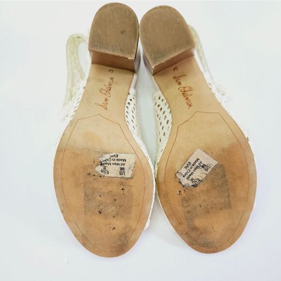Sam Edelman Evie Basket Weave Open Toe White Sling Back Booties Sandals Heels 6 - Picture 4 of 11